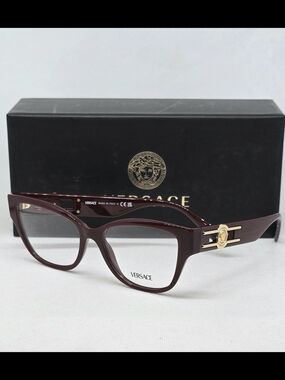 Versace Women's Burgundy Cat-Eye Glasses with Gold Medusa Accent